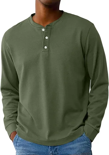 Vista 27 de Camisas de verano para hombre, camiseta Henley de manga larga con botones, estilo casual, M-3XL