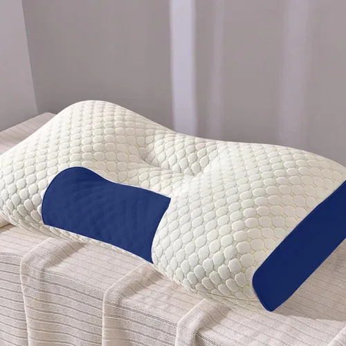 Vista 7 de Almohada para dormir de espalda Almohada de contorno Almohada Cuello Almohada de espuma viscoelástica Azul