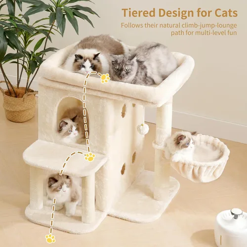Vista 4 de Heybly Árbol para gatos, torre para gatos de 25.6 pulgadas con amplia percha superior para gatos grandes, muebles de casa para gatos estilo escalera