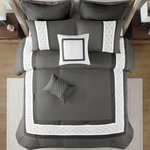 Vista 4 de 510 DESIGN Juego de edredón tamaño Queen, edredones estilo hotel para cama de tamaño Queen, con bordes bordados y piezas para todas las estaciones