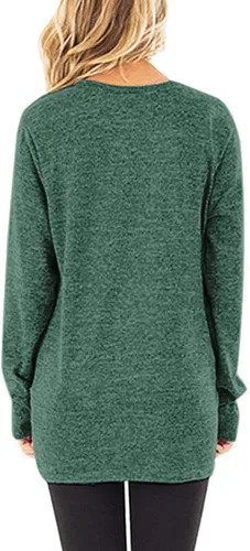 Vista 3 de SHIBEVER - Camiseta de manga corta larga para mujer, con cuello redondo y anudado lateral, estilo informal, a la moda