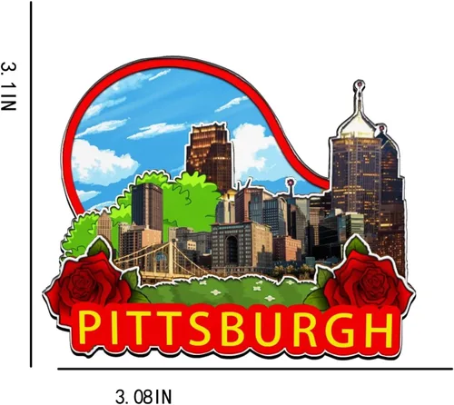Vista 3 de Imán de madera para nevera de Pittsburgh Pennsylvania, Estados Unidos, monumentos 3D, recuerdos coleccionables, decoración hecha a mano, 1600