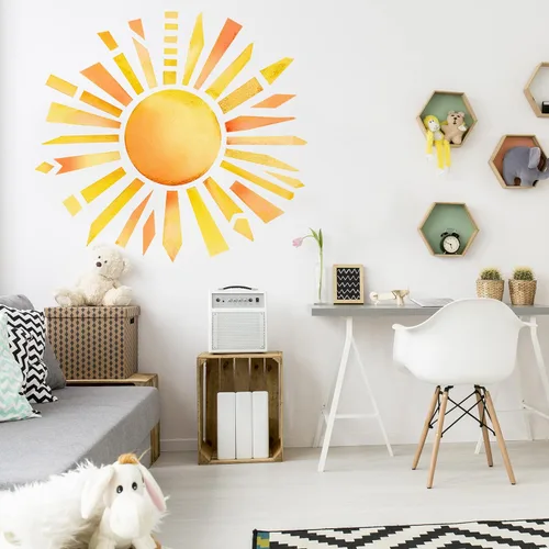Vista 3 de Kit de calcomanías de pared de acuarela para sol brillante, calcomanía de pared de atardecer (36 pulgadas)