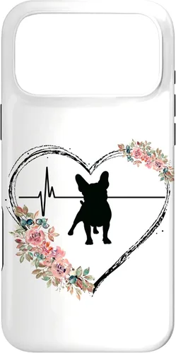 Vista 22 de French Bulldog Heartbeat with Flowers On White Case for iPhone 17
