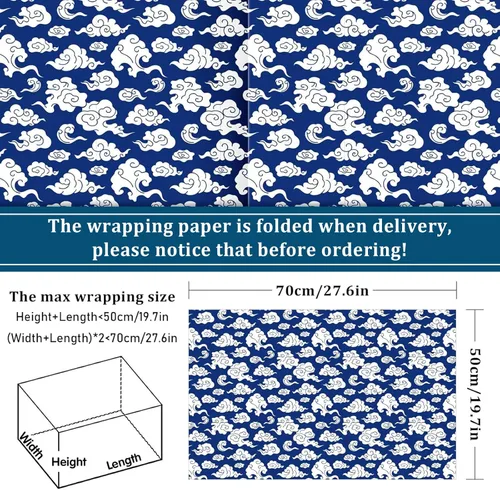 Vista 2 de Whaline 12 hojas de papel de regalo chinoiserie azul de 19.7 x 27.6 pulgadas, papel de regalo floral de porcelana de paisaje chino clásico, papel