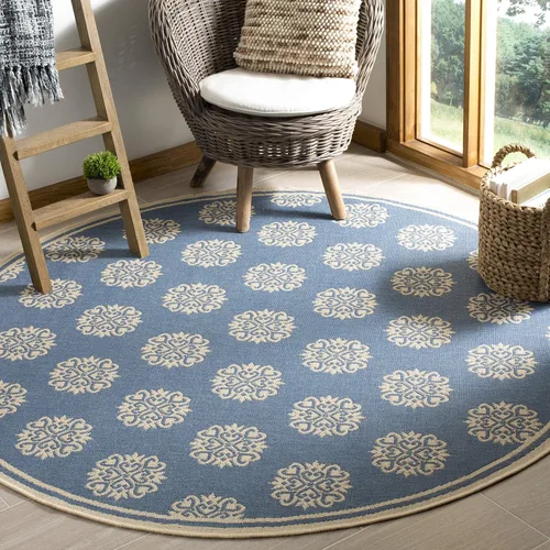 Vista 16 de SAFAVIEH Alfombra lavable al aire libre Linden Collection – 6 pies 7 pulgadas, cuadrada, aguamarina y crema, no desprende pelusa y fácil de limpiar