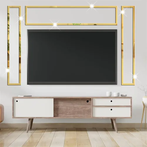 Vista 6 de Pegatinas de Pared de Espejo de Rayas Pegatinas de Espejo Acrílico Doradas Decoración de Pared Tira de Espejo Larga Pelar y Pegar Calcomanías
