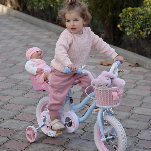 Vista 6 de Glerc Petal Girls Bike 12-18 Inch for Ages 2-9, Kids Bike with Training Wheels, Basket & Streamers, Princess Style Kids Bicycle, for Girls