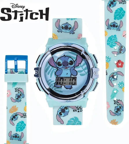 Vista 3 de Disney Stitch - Reloj LCD para niños, esfera iluminada intermitente, pantalla digital de hora, correa ajustable, divertido diseño de personajes