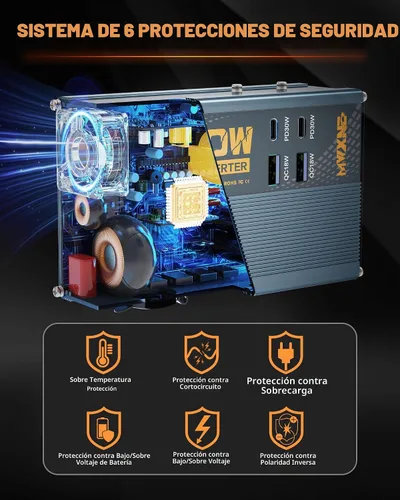 Vista 5 de Inversor de corriente de 300 W DC 12 V a 110 V Adaptador de CA con dos salidas de CA/2 puertos USB PD30W USB-C/2 QC18W/1 toma de encendedor