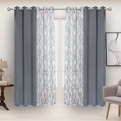 Vista 16 de BONZER Cortinas para Mezclar y Combinar - 2 Piezas de Cortinas Transparentes con Estampado de Ramas y 2 Piezas de Cortinas Opacas para Dormitorio