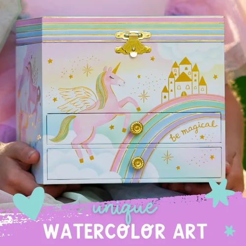 Vista 5 de Joyero musical de unicornio para niñas, caja de música para niños con unicornio giratorio, regalos de cumpleaños de unicornio para niñas pequeñas