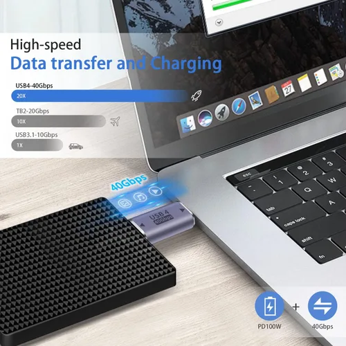 Vista 2 de Duttek Adaptador USB C a USB C de 40 Gpbs, 8 k@60 Hz y carga rápida de 100 W, adaptador tipo C macho a macho compatible con Thunderbolt 3/4 MacBook