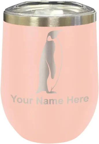 Vista 40 de LaserGram Vaso de vino de acero inoxidable de doble pared, pingüino, grabado personalizado incluido (negro)