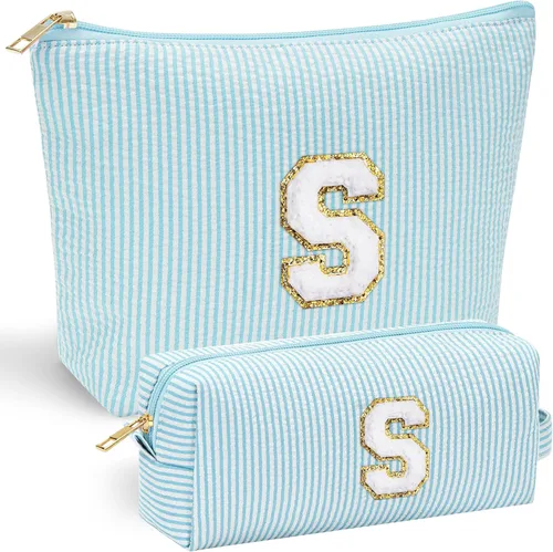 Vista 124 de YOOLIFE Regalos del Día de la Madre para Mujeres, Bolsa de Maquillaje con Iniciales, Bolsa de Maquillaje para Viaje, Bolsa de Maquillaje Negro