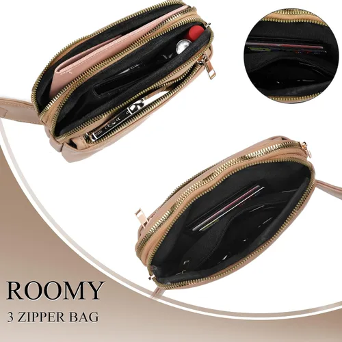 Vista 5 de Riñonera cruzada para mujer, cangurera de moda para mujer, cintura pequeña, bolsa de pecho con correa ajustable, 02 Albaricoque PU