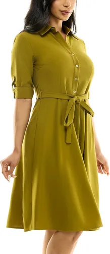 Vista 3 de Sharagano Vestido casual plisado con botones en la parte delantera para mujer