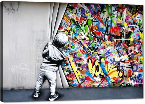 Vista 17 de Arte de pared de graffiti colorido póster impreso en lienzo creativo y moderno, pintura de graffiti de niña nunca te rindas, imágenes inspiradoras