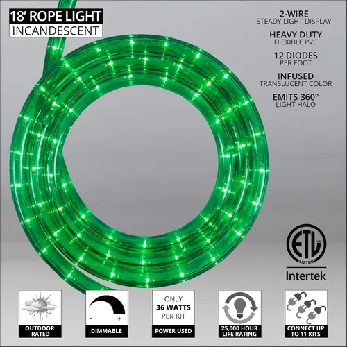 Vista 2 de Wintergreen Lighting Kit de luces de cuerda de 18 pies con 216 bombillas de luz incandescente resistente, luces de cuerda de 120V ETL para Verde