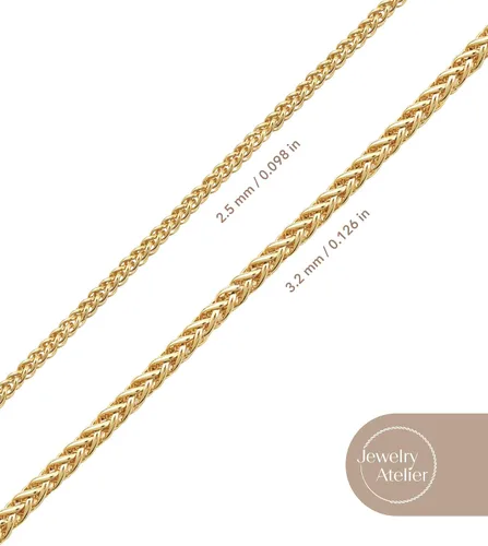 Vista 6 de Jewelry Atelier Colección de collares de cadena de oro collares redondos de cadena de trigo y palma rellenos de oro amarillo macizo de 14 quilates