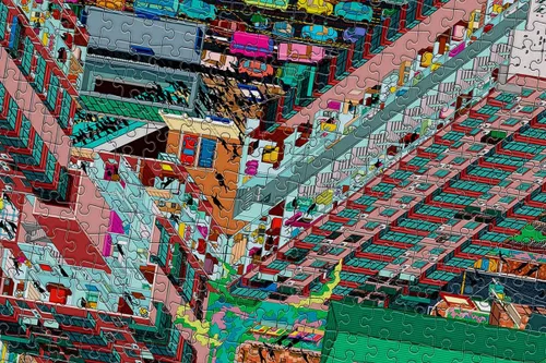 Vista 5 de Cloudberries Metropolis, rompecabezas de 2000 piezas para adultos con mapa de ciudad en 3D y tema de arquitectura