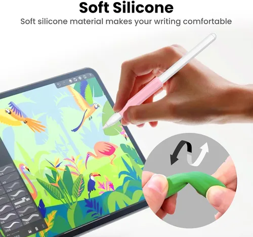 Vista 2 de Juego de 3 empuñaduras para Apple Pencil Pro/USB-C/2ª generación/1ª generación, juego de 3 unidades (blanco, rosa, verde)