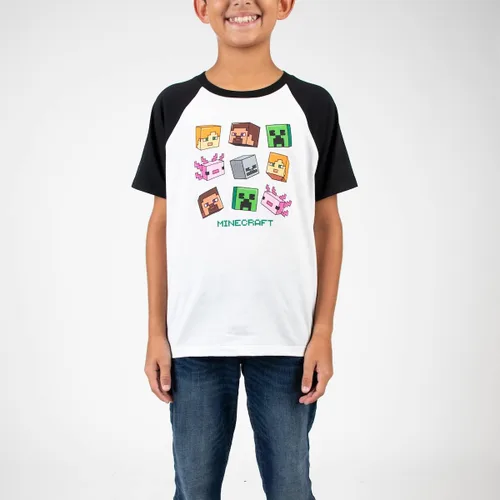 Vista 6 de Minecraft Creepers and Personacter Heads - Camisetas de manga corta con cuello redondo y manga corta, paquete de 4 camisetas para niño