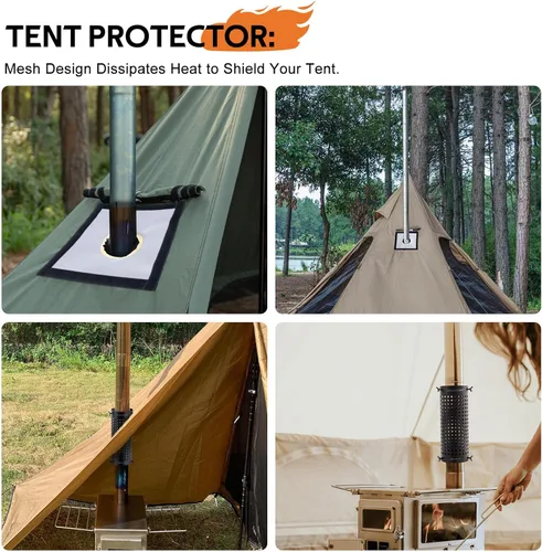 Vista 8 de CHANGE MOORE Protector de malla de chimenea de estufa ignífuga, protección antiquemaduras, protección de tienda de campaña, estufa al aire libre
