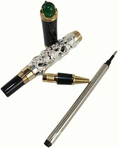 Vista 5 de Gullor Retro Culture Jinhao Rollerball Pen 3D Dragon King Play Pearl Pattern Pen - Plata