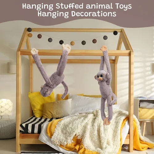 Vista 2 de Animal de Mono Colgante de Peluche Animal de Mono de Brazo Largo de Peluche Suave para Niños Nietos Amigos Familia Gris 43 cm