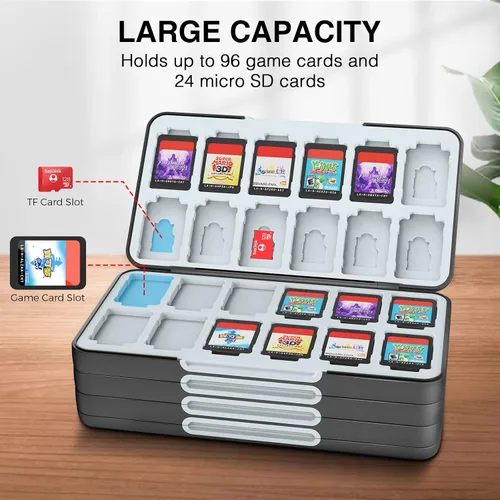 Vista 2 de HEIYING Funda para tarjetas de juego compatible con Nintendo Switch & Switch OLED, almacenamiento portátil para tarjetas de memoria de juegos Switch