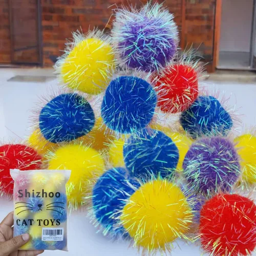 Vista 9 de 30 bolas de pompones brillantes de 1.2 pulgadas para gatos, bolas interactivas con purpurina, multicolor, lo mejor como juguetes de juego