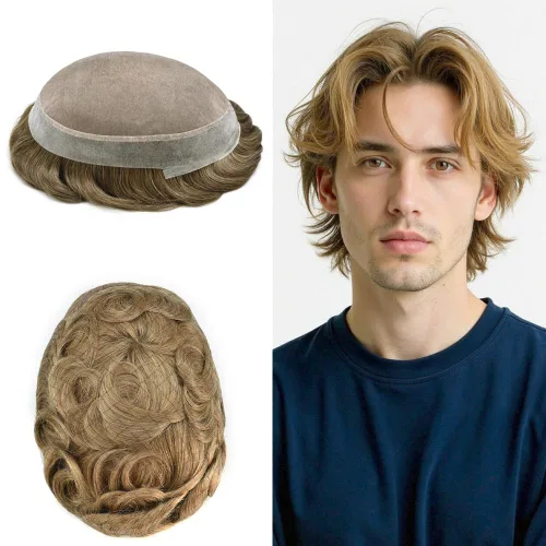 Vista 38 de Toupee para hombres Piezas de pelo fino mono para hombre Toupee sistema de reemplazo de pelo para hombres línea capilar natural para hombre postizo