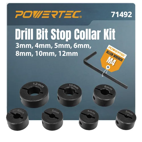 Vista 11 de POWERTEC 71933-P2 Broca de taladro de bolsillo con vástago hexagonal de 1/4 pulgadas, broca de repuesto con collar de tope de profundidad