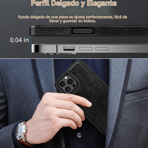 Vista 5 de LOHASIC - Funda de piel compatible con MagSafe para iPhone 14 Pro, color negro
