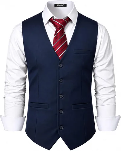 Vista 15 de Chalecos formales de negocios para hombre, 5 botones, ajuste regular, chaleco para traje o esmoquin Negro