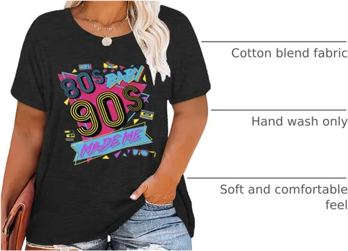 Vista 3 de Camisa Made Me de los años 80 Baby 90 para mujer, tallas grandes, trajes de los años 90, camisetas retro de los años 80