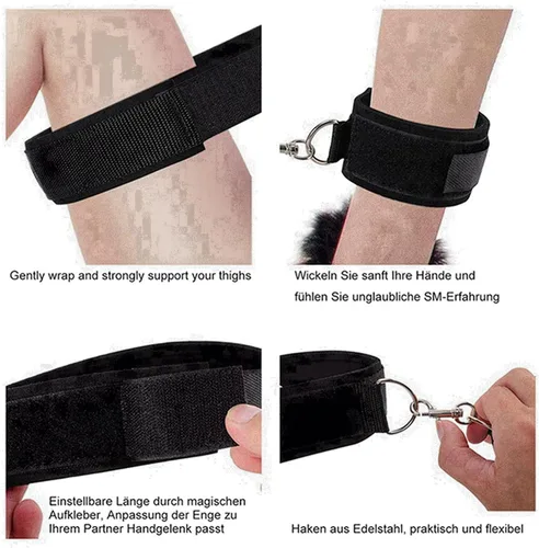 Vista 6 de Restricciones de cama Sexo Adulto Bondaged Kit ajustable de sujeción de muñeca y tobillo Cuerdas y cordones para adultos Juego de muslos, muñeca