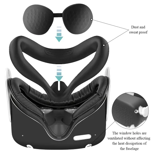 Vista 2 de Silicone Cover Set for Oculus Quest 2, Ubitree Virtual Reality Headset Protection Include Headset Cover and Controller Grip, Face Cover, Lens