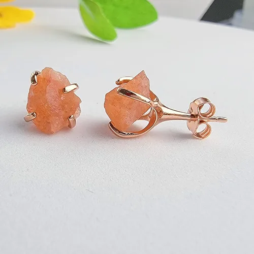 Vista 67 de Aretes de piedra preciosa natural en bruto con oro rosa sobre plata de ley 925, 6 a 0.276 in, regalo de piedra de nacimiento de calidad genuina