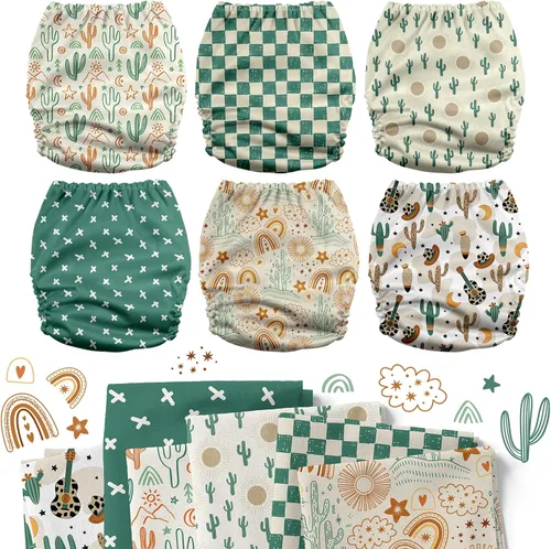 Vista 2 de Mama Koala Pañales de tela 3.0 para bebé con 6 insertos, con 2 paquetes reutilizables para colgar en seco y húmedo