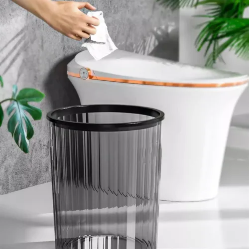 Vista 4 de Transparent Large Capacity Garbage Can for Home, Office, Dormitory - Ideal for Kitchen, Bathroom, Living Room - Stylish Gris Design for Modern Spaces
