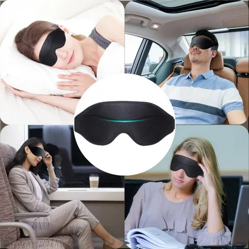 Vista 4 de Máscara de espuma viscoelástica 3D para dormir, 100% bloqueo de luz, para hombres y mujeres, cómodas cubiertas para dormir con presión ocular cero