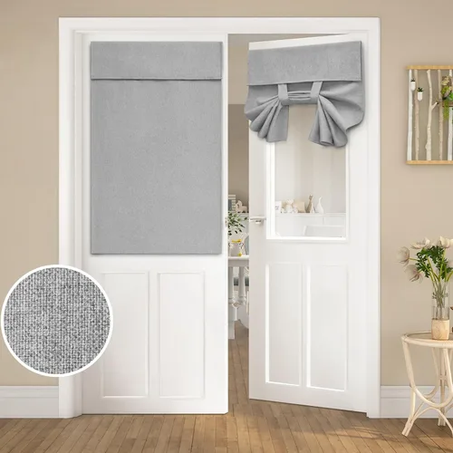 Vista 23 de HOMEIDEAS Cortinas opacas de lino con luz lateral para puerta delantera, cortinas de ventana de puerta lateral, ventana pequeña, decoración moderna