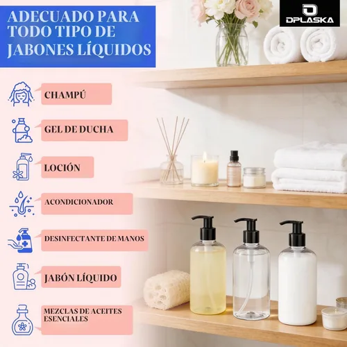 Vista 6 de 3 paquetes de botellas transparentes de 10 onzas con bomba negra Bomba transparente-negra