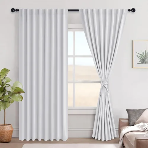 Vista 73 de Hiasan Cortinas opacas negras para dormitorio, cortinas opacas cortas de 45 pulgadas de largo, con aislamiento térmico, bolsillo para barra
