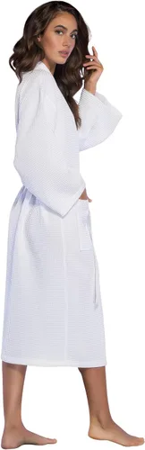Vista 3 de Turquaz Linen Lightweight Long Waffle Kimono Unisex Spa Robes For Women And Men
