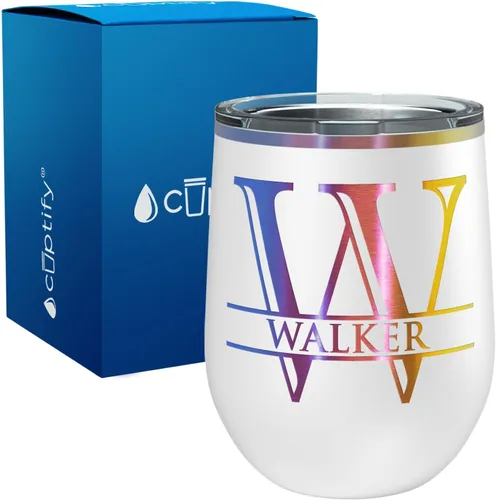 Vista 15 de Vaso personalizado de regalo de cumpleaños para mujeres y hombres, con monograma de escritura dividida, inicial y nombre grabado en negro, taza