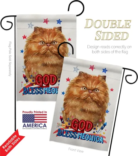 Vista 3 de Breeze Decor Bandera patriótica de color marrón persa para jardín, paquete de 2 unidades, gato, gatito, miau, piel de pata arruinada, mascota