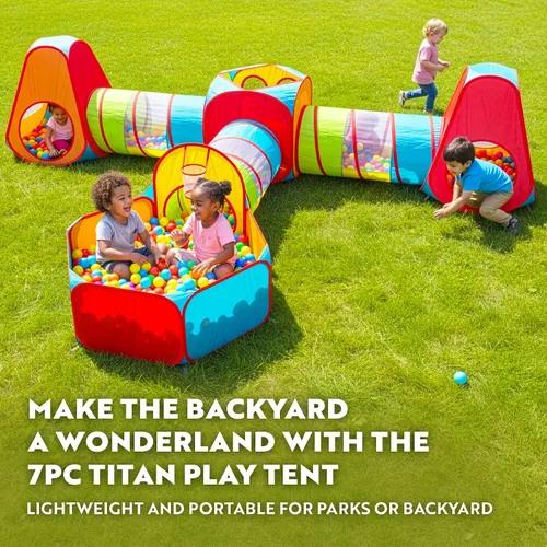 Vista 2 de Playz Paquete de tienda de juegos para niños de 7 piezas con 1 gran pelotero para bebés, 3 túneles de juego para niños pequeños y 3 tiendas